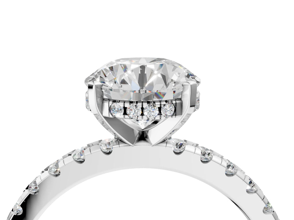 White gold Marquise Diamond Engagement Ring with Round Side Stones and Prong Setting