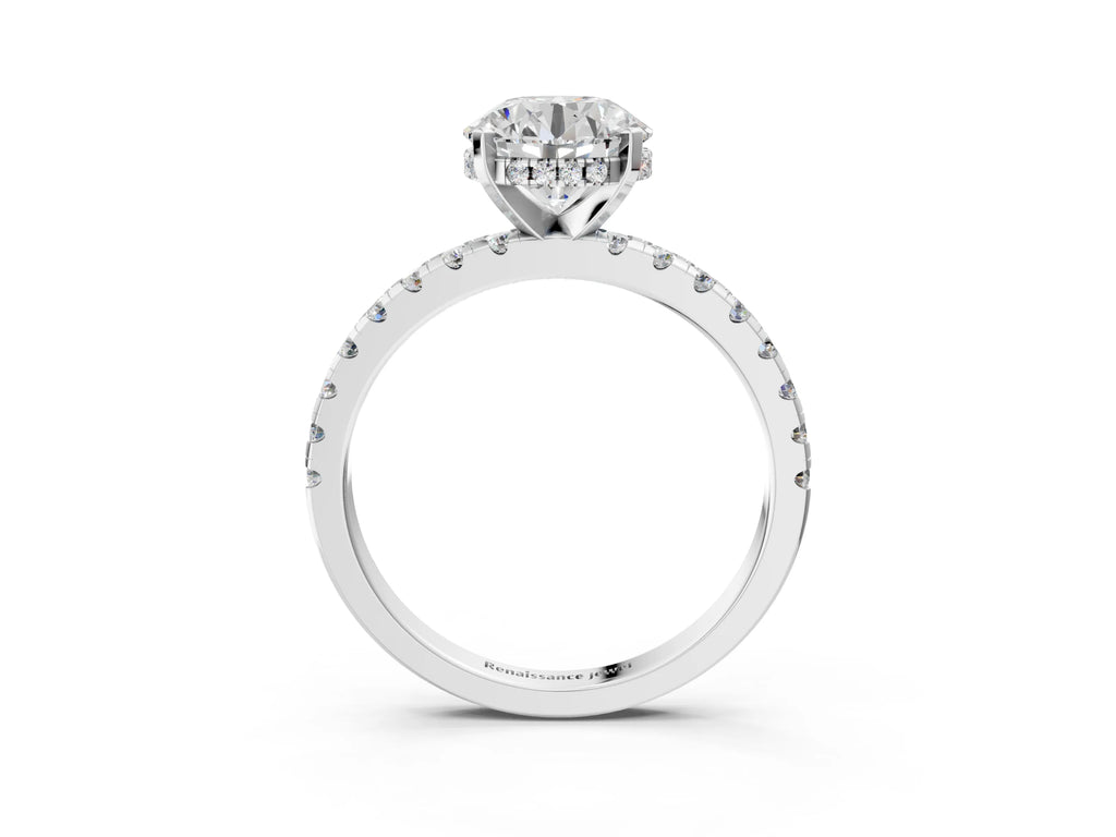 White gold Marquise Diamond Engagement Ring with Round Side Stones and Prong Setting