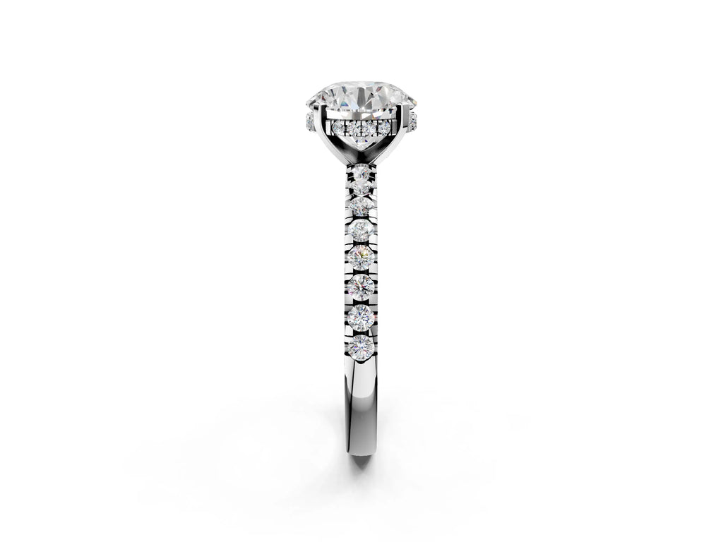 White gold Marquise Diamond Engagement Ring with Round Side Stones and Prong Setting