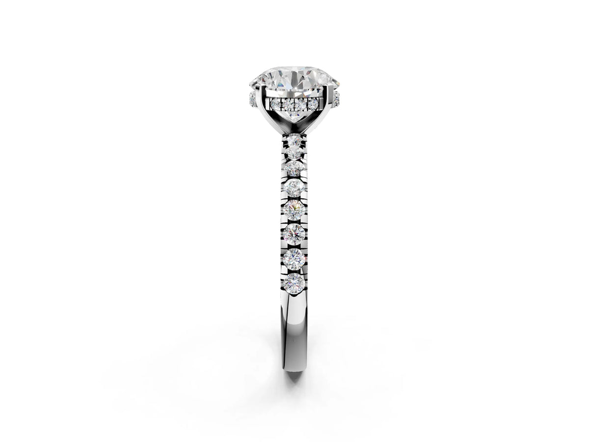 White gold Marquise Diamond Engagement Ring with Round Side Stones and Prong Setting