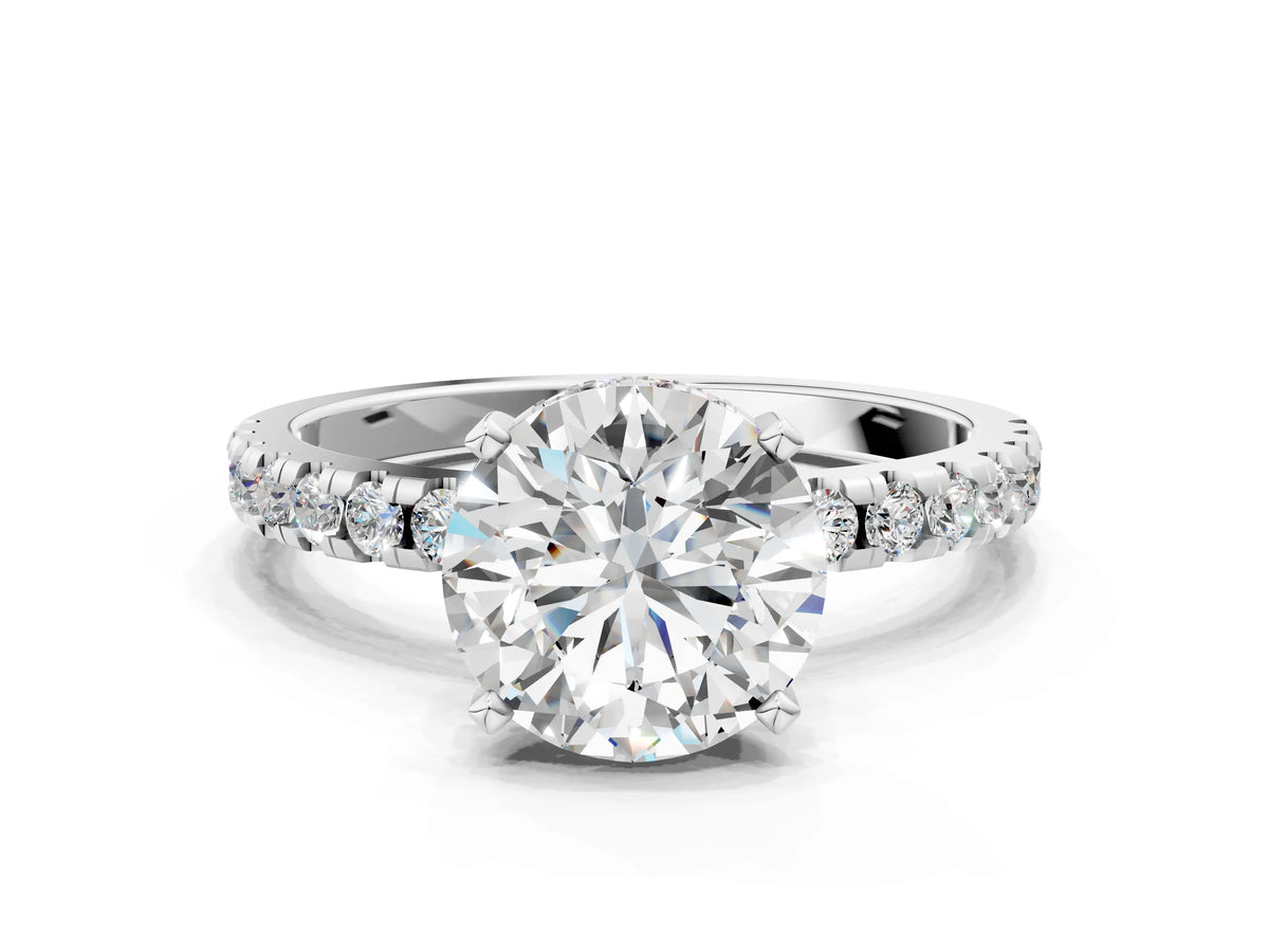 White gold Marquise Diamond Engagement Ring with Round Side Stones and Prong Setting