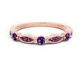 Alternating Marquise and Round Amethyst Milgrain Band in Rose gold with Bezel Setting 