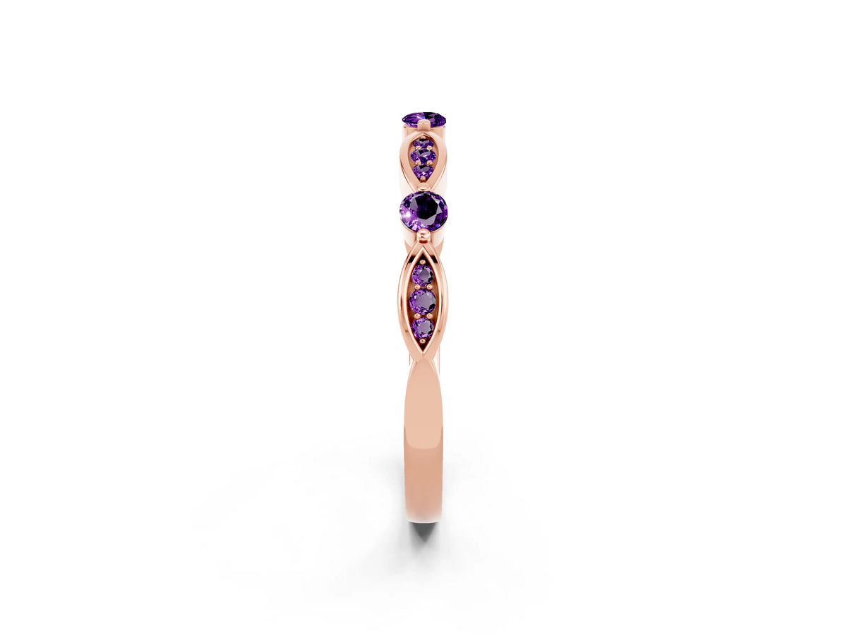 Alternating Marquise and Round Amethyst Milgrain Band in Rose gold with Bezel Setting