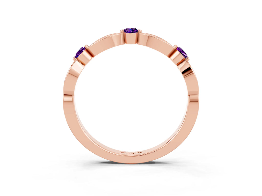 Alternating Marquise and Round Amethyst Milgrain Band in Rose gold with Bezel Setting
