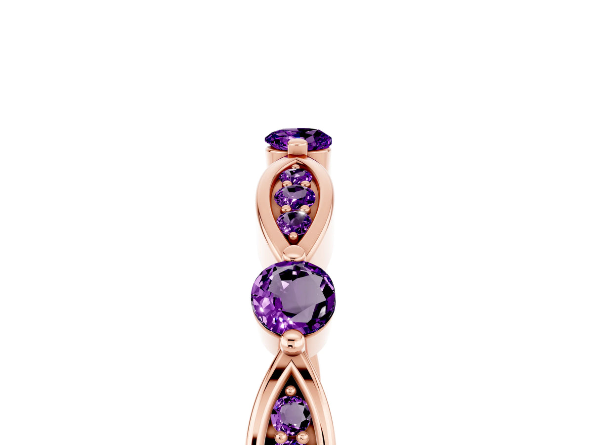 Alternating Marquise and Round Amethyst Milgrain Band in Rose gold with Bezel Setting
