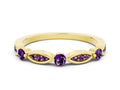 Alternating Marquise and Round Amethyst Milgrain Band in Yellow gold with Bezel Setting 