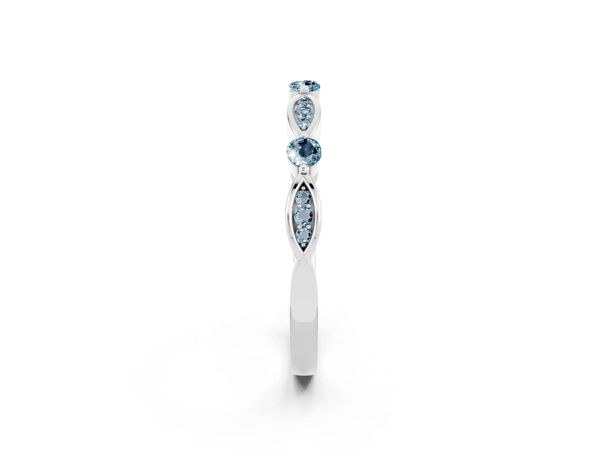 Alternating Marquise and Round Aquamarine Milgrain Band in Platinum with Bezel Setting