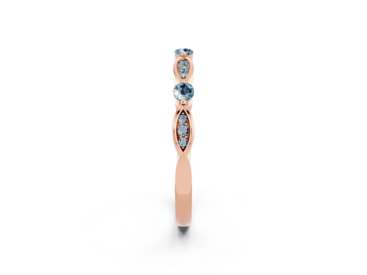 Alternating Marquise and Round Aquamarine Milgrain Band in Rose gold with Bezel Setting