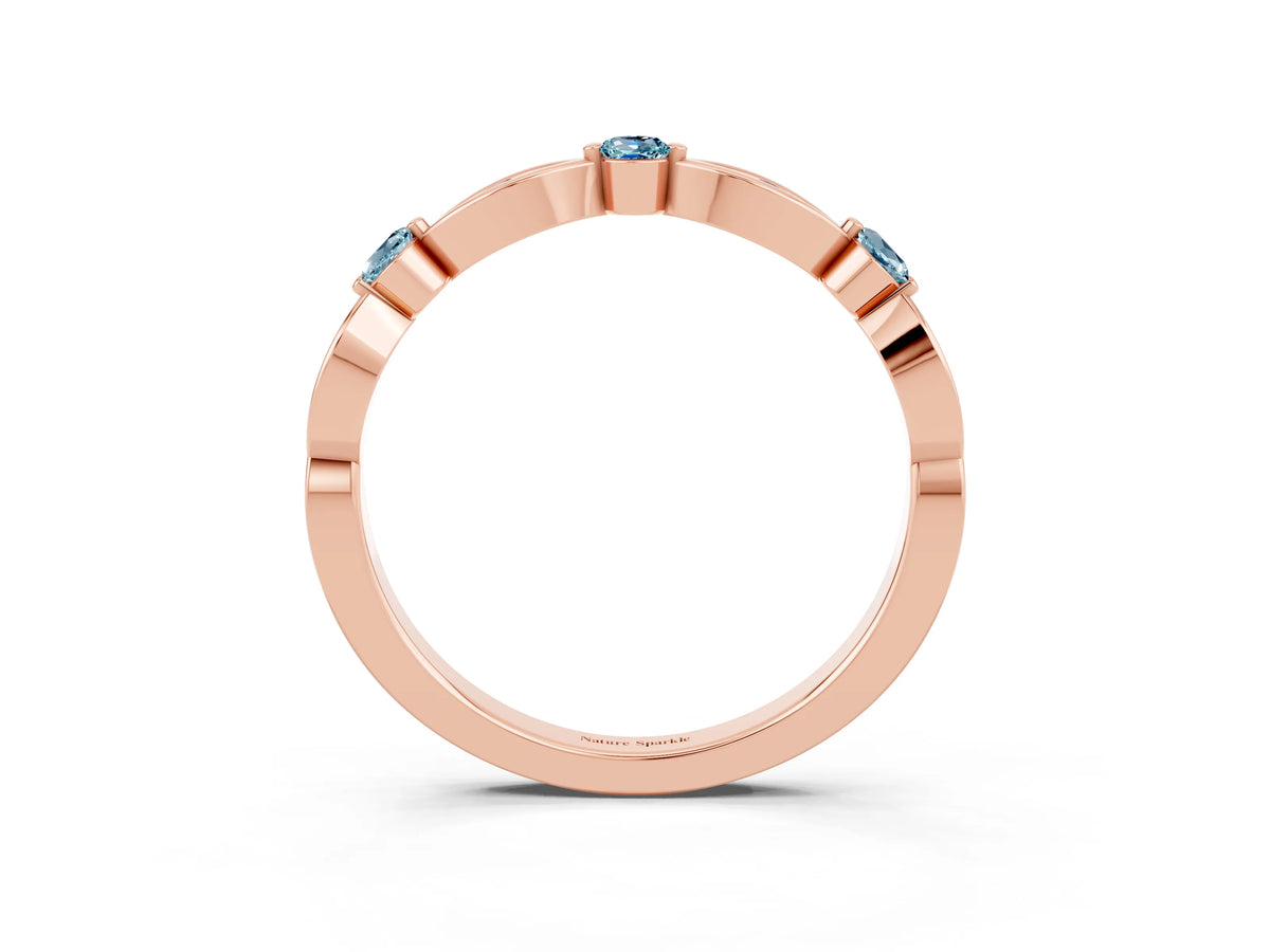 Alternating Marquise and Round Aquamarine Milgrain Band in Rose gold with Bezel Setting