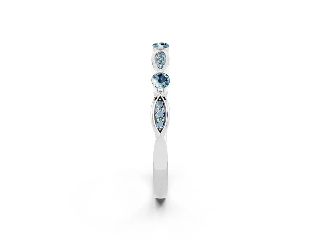 Alternating Marquise and Round Aquamarine Milgrain Band in Silver with Bezel Setting