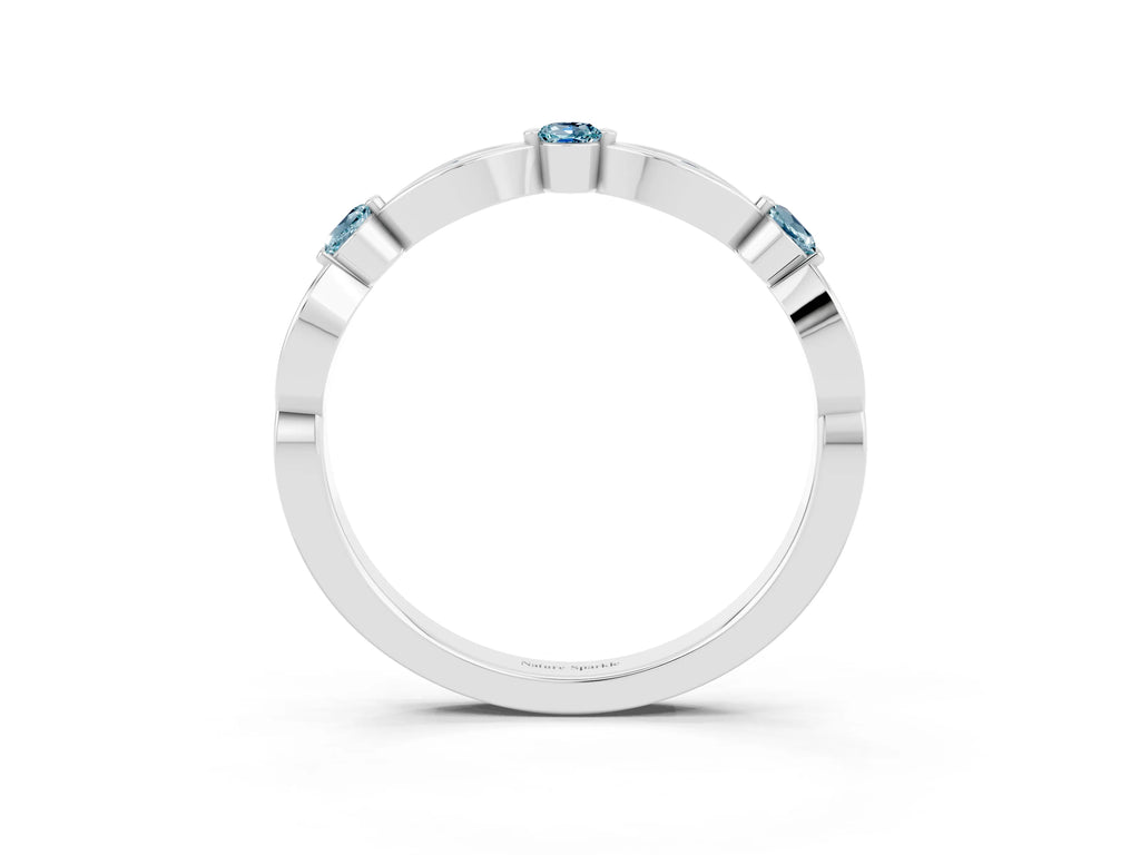 Alternating Marquise and Round Aquamarine Milgrain Band in Silver with Bezel Setting