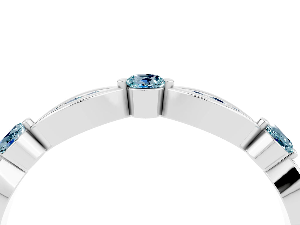 Alternating Marquise and Round Aquamarine Milgrain Band in Silver with Bezel Setting