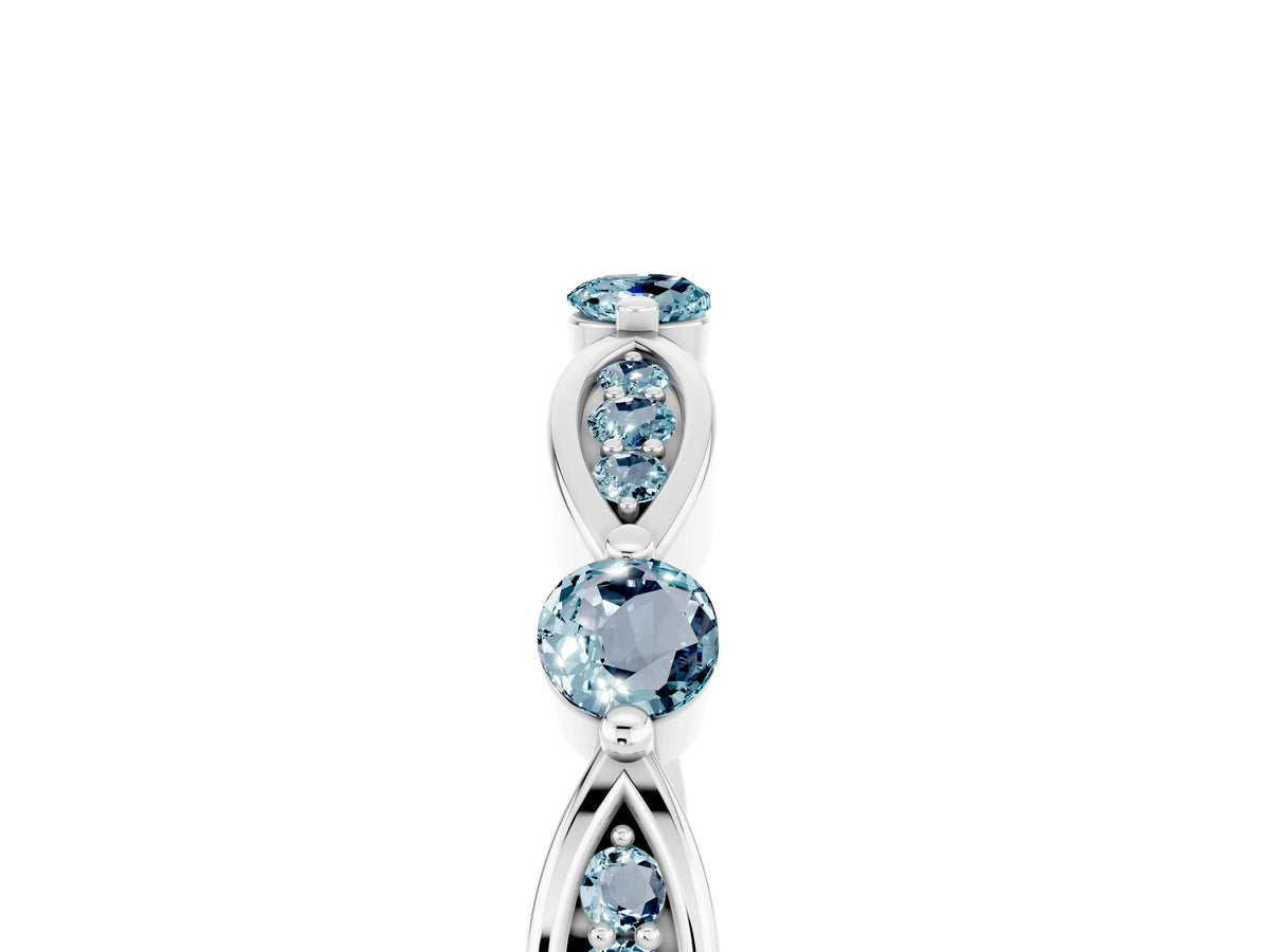 Alternating Marquise and Round Aquamarine Milgrain Band in Silver with Bezel Setting
