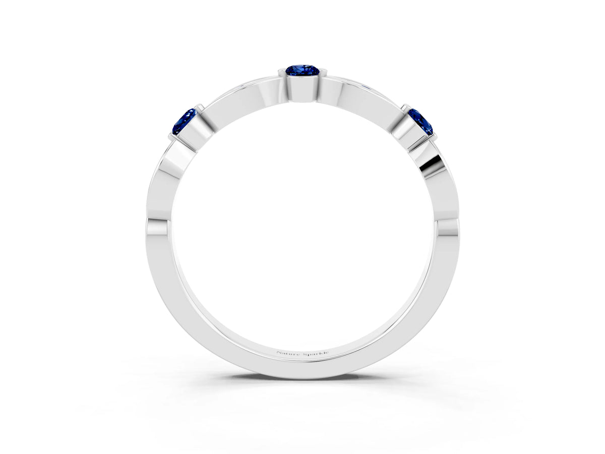 Alternating Marquise and Round Blue Sapphire Milgrain Band in Platinum with Bezel Setting