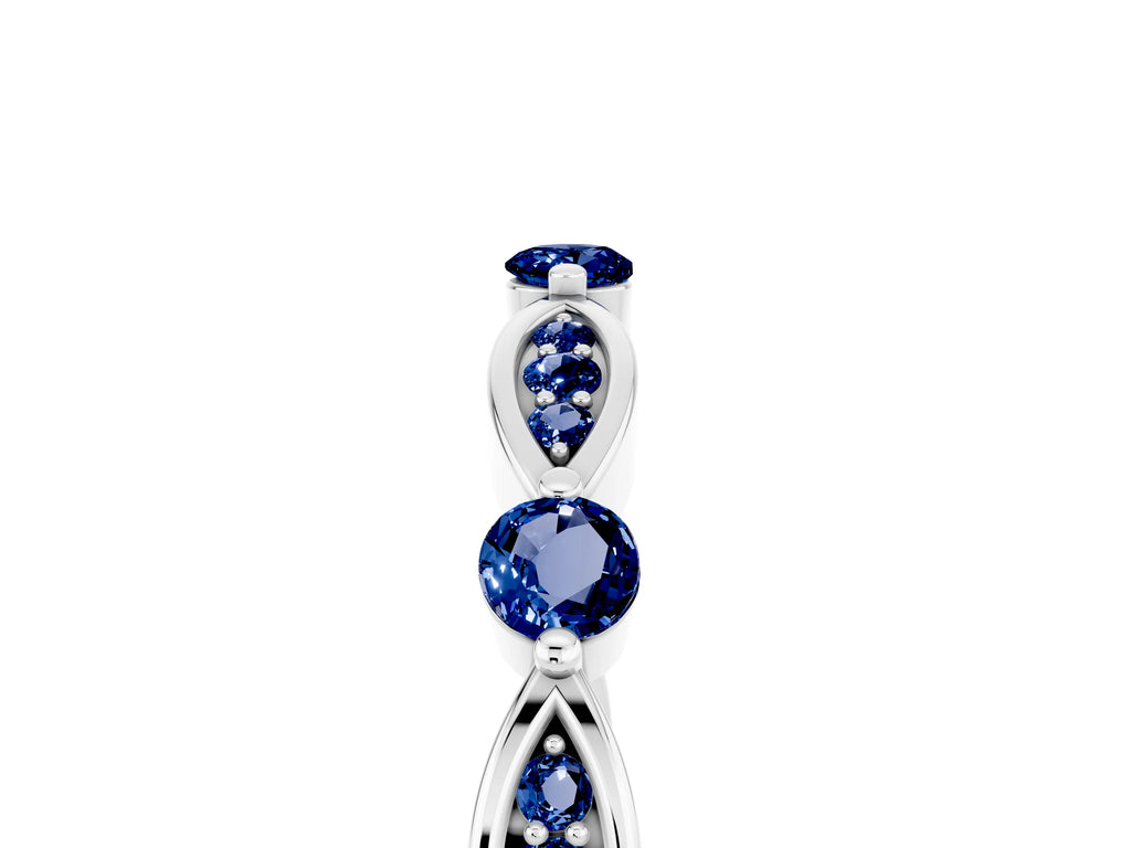 Alternating Marquise and Round Blue Sapphire Milgrain Band in Silver with Bezel Setting