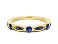 Alternating Marquise and Round Blue Sapphire Milgrain Band in Yellow gold with Bezel Setting