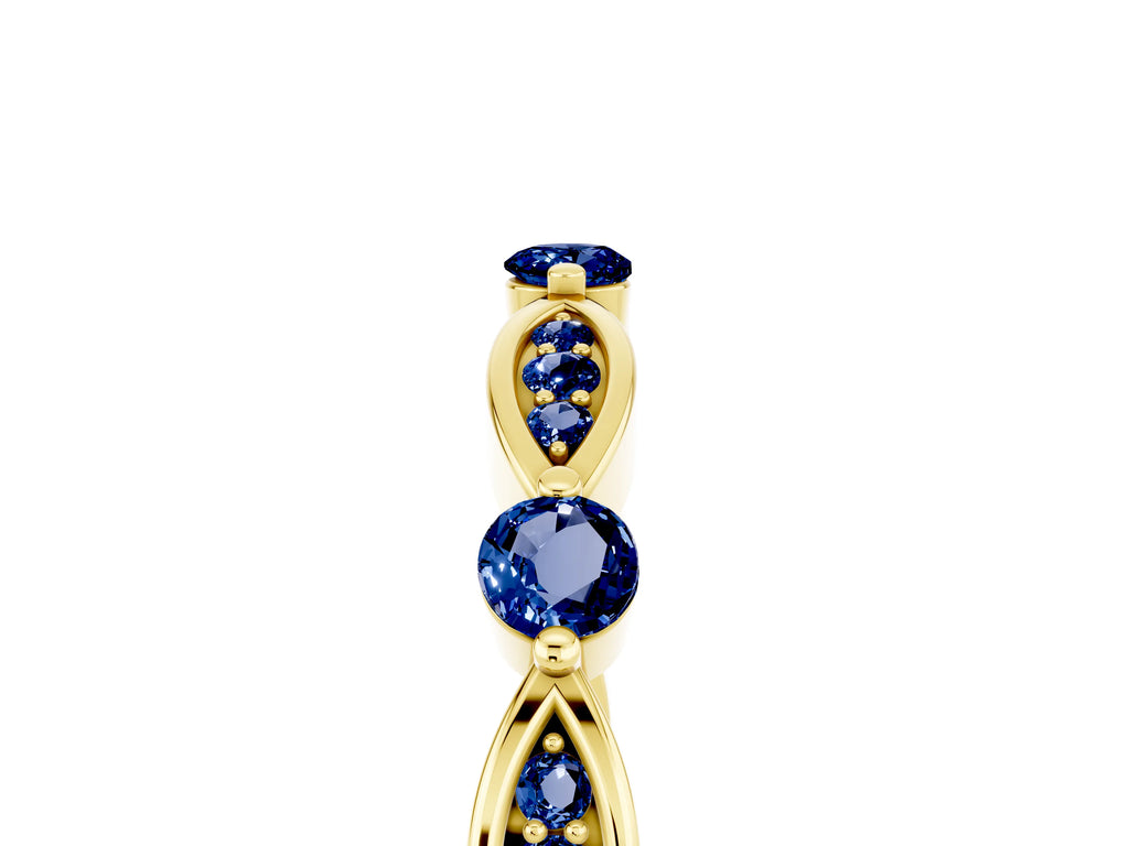 Alternating Marquise and Round Blue Sapphire Milgrain Band in Yellow gold with Bezel Setting