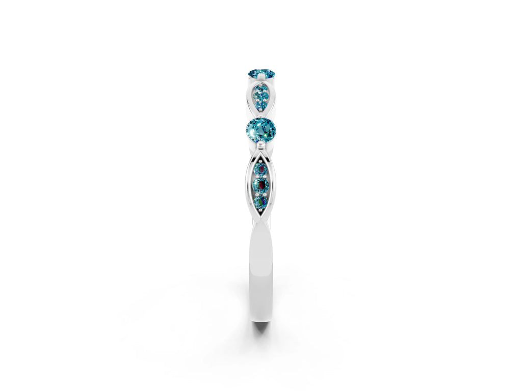 Alternating Marquise and Round Blue Topaz Milgrain Band in Platinum with Bezel Setting