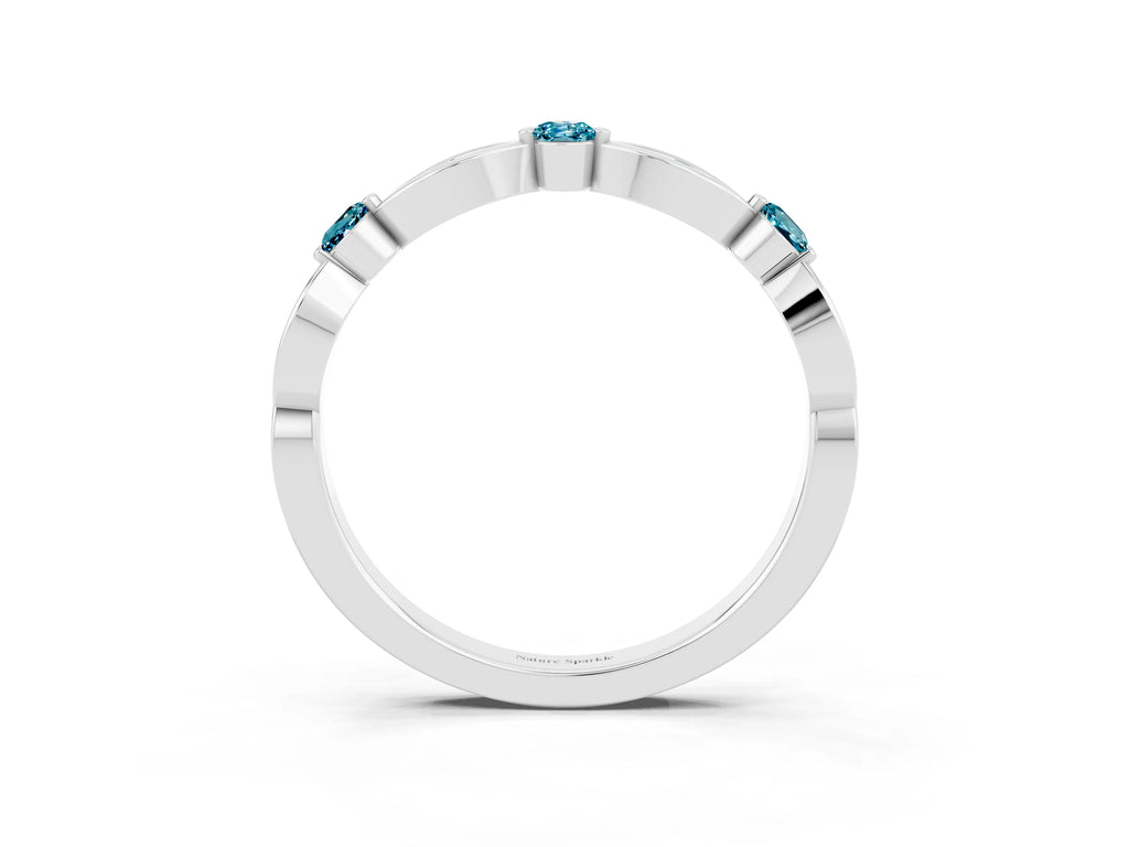 Alternating Marquise and Round Blue Topaz Milgrain Band in Platinum with Bezel Setting