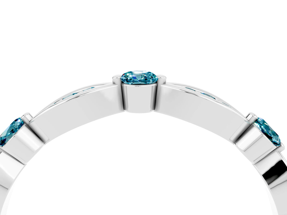 Alternating Marquise and Round Blue Topaz Milgrain Band in Platinum with Bezel Setting
