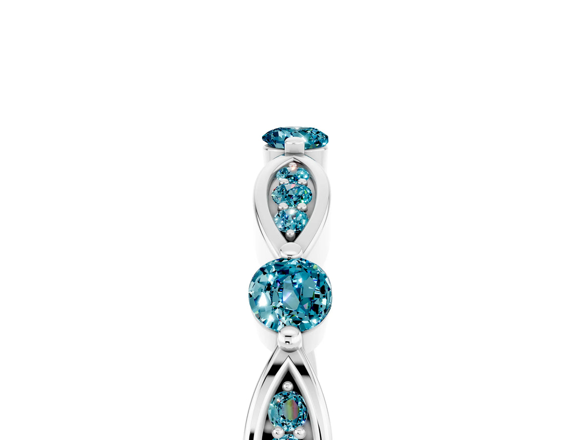 Alternating Marquise and Round Blue Topaz Milgrain Band in Platinum with Bezel Setting