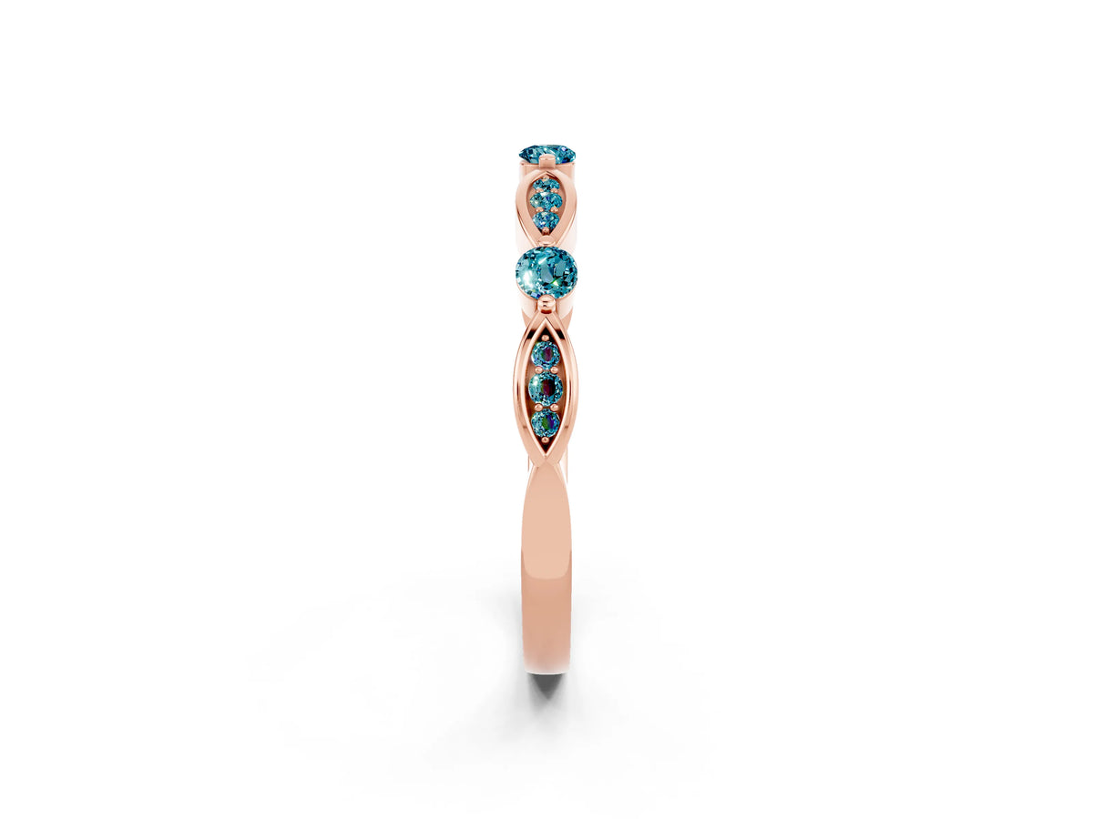 Alternating Marquise and Round Blue Topaz Milgrain Band in Rose gold with Bezel Setting