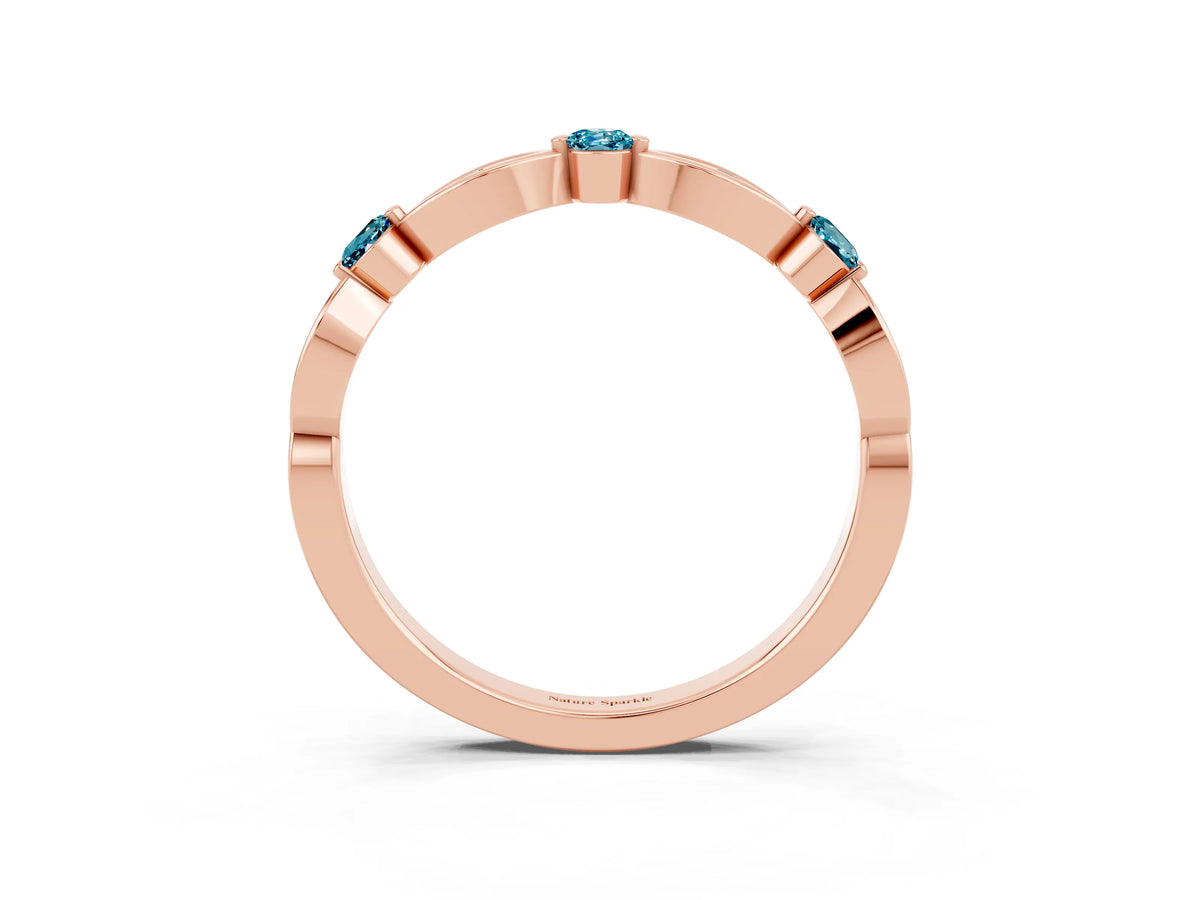 Alternating Marquise and Round Blue Topaz Milgrain Band in Rose gold with Bezel Setting