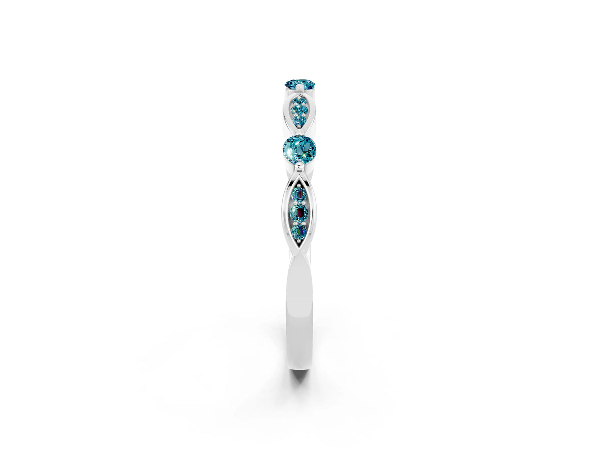 Alternating Marquise and Round Blue Topaz Milgrain Band in Silver with Bezel Setting