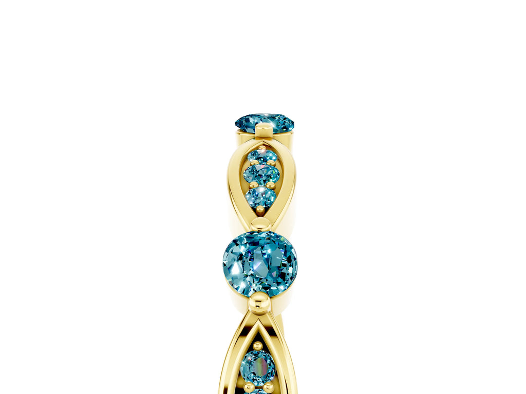 Alternating Marquise and Round Blue Topaz Milgrain Band in Yellow gold with Bezel Setting