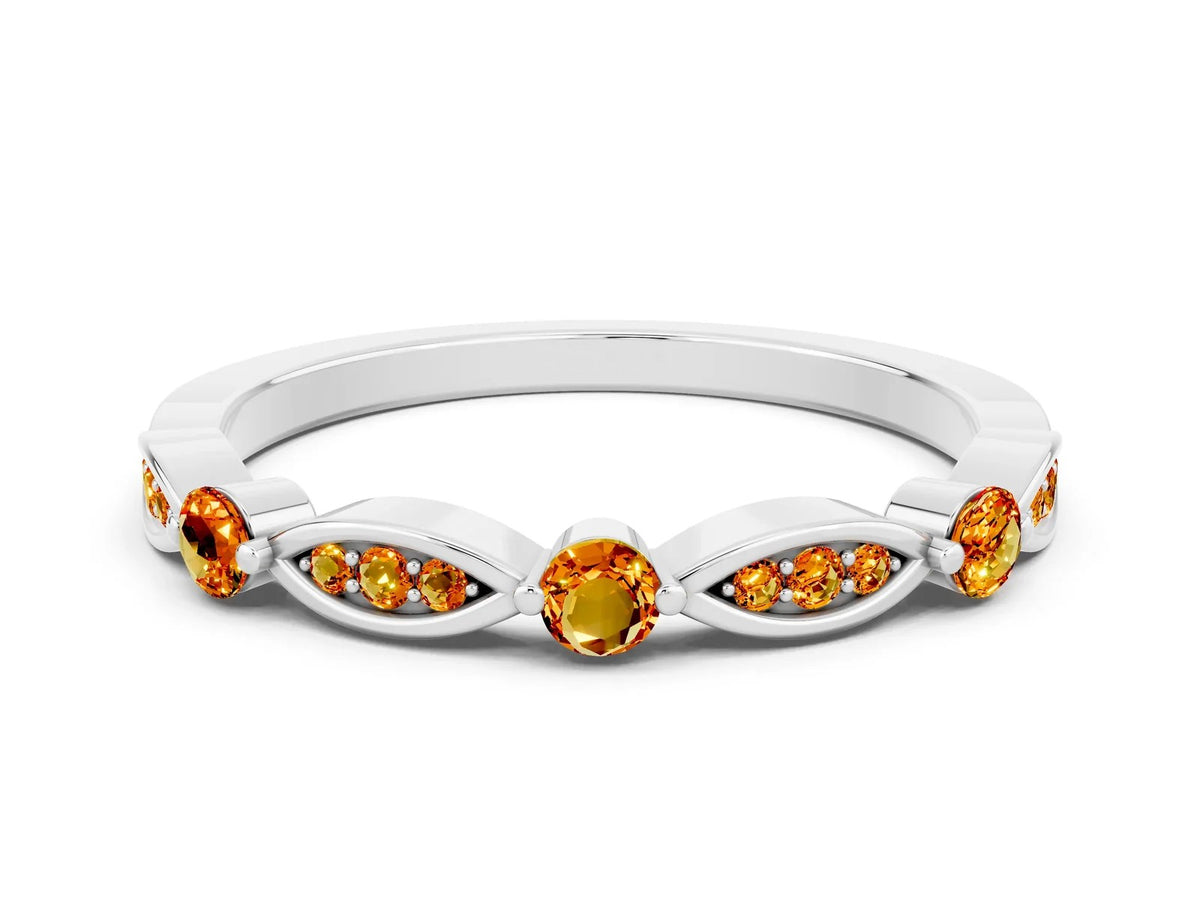 Alternating Marquise and Round Citrine Milgrain Band in Platinum with Bezel Setting 