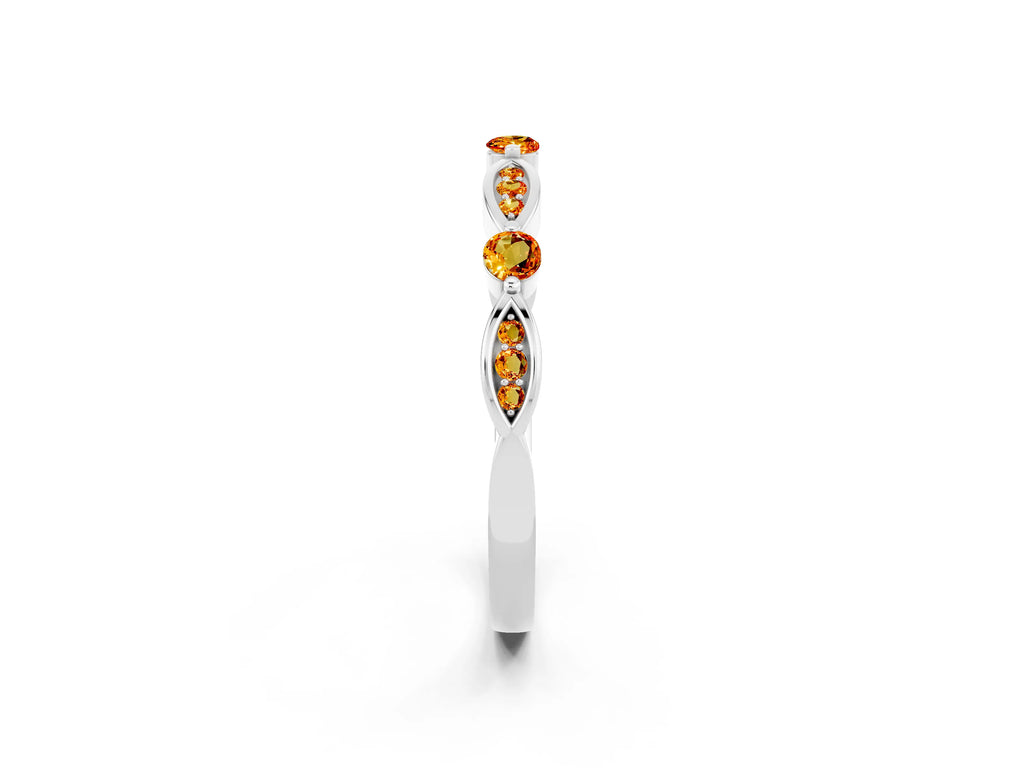 Alternating Marquise and Round Citrine Milgrain Band in Platinum with Bezel Setting