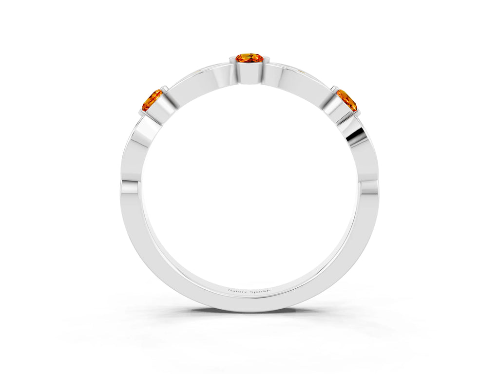Alternating Marquise and Round Citrine Milgrain Band in Platinum with Bezel Setting