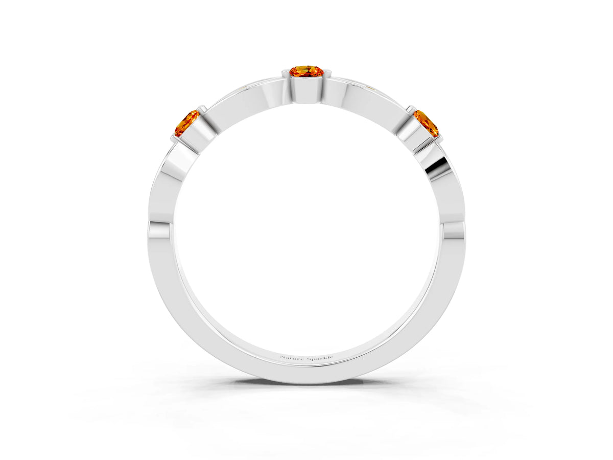 Alternating Marquise and Round Citrine Milgrain Band in Platinum with Bezel Setting