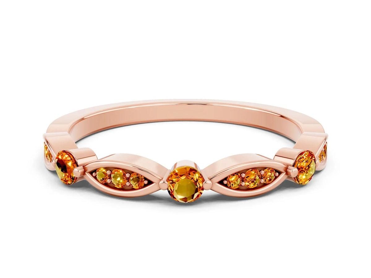 Alternating Marquise and Round Citrine Milgrain Band in Rose gold with Bezel Setting 