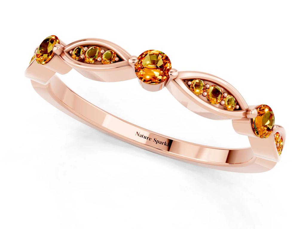 Alternating Marquise and Round Citrine Milgrain Band in Rose gold with Bezel Setting