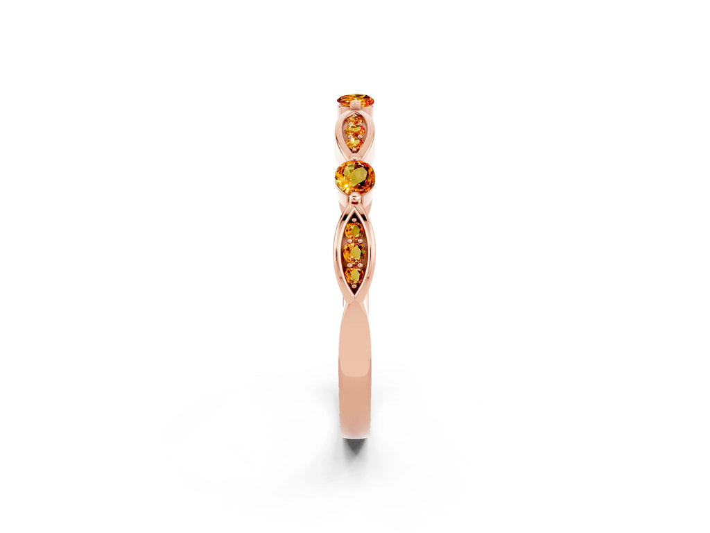 Alternating Marquise and Round Citrine Milgrain Band in Rose gold with Bezel Setting