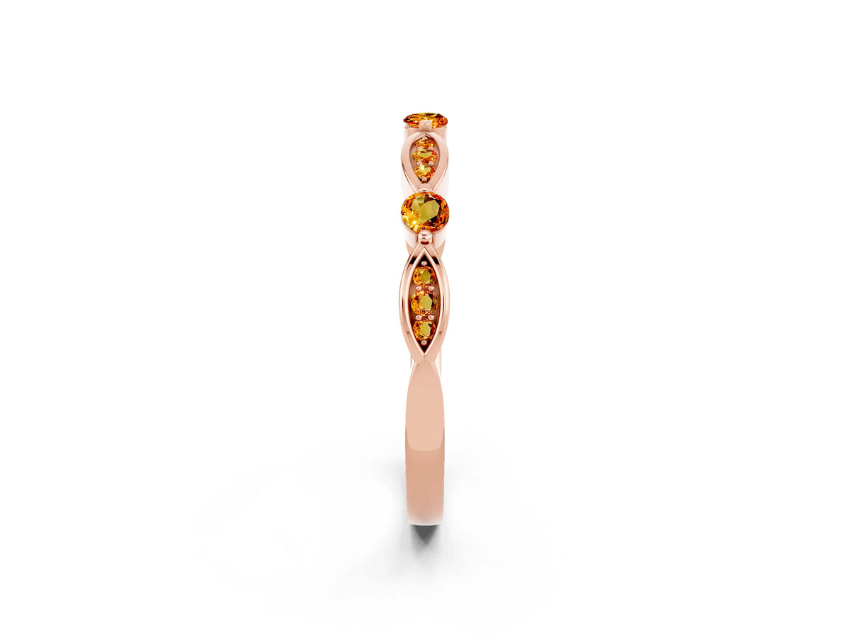 Alternating Marquise and Round Citrine Milgrain Band in Rose gold with Bezel Setting