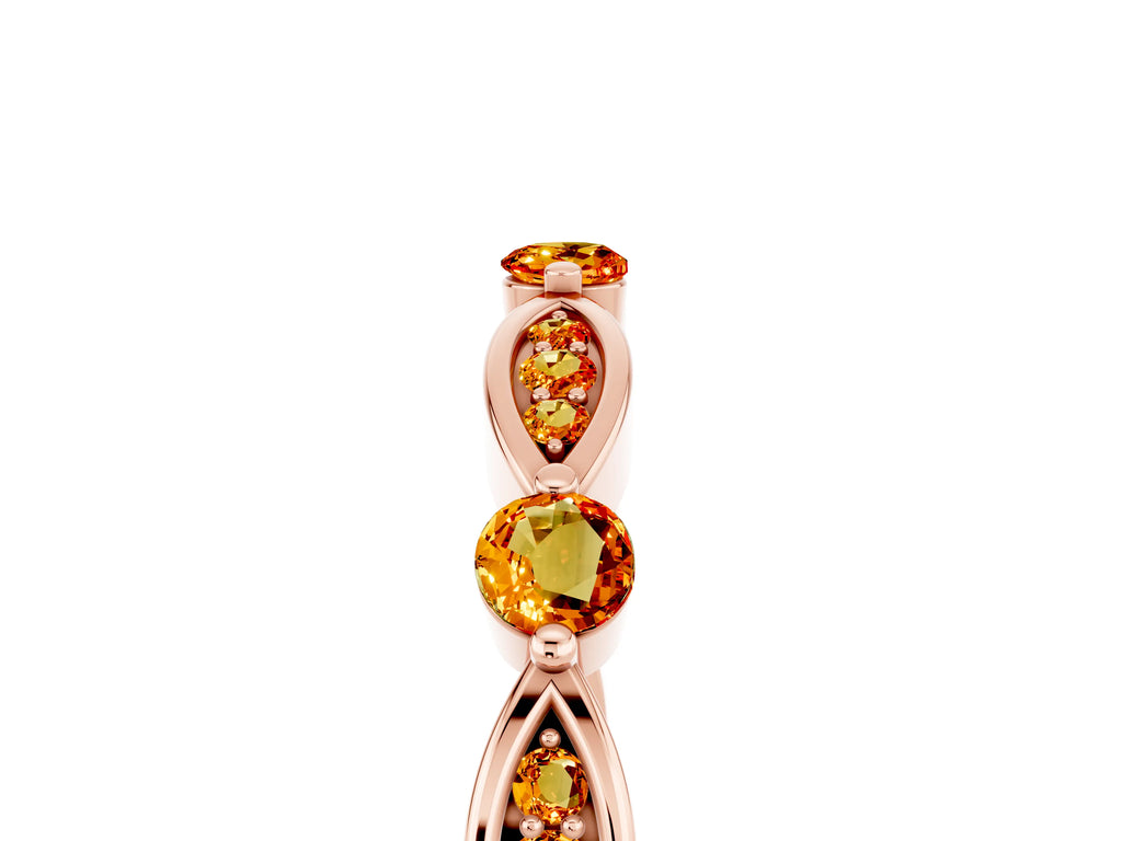Alternating Marquise and Round Citrine Milgrain Band in Rose gold with Bezel Setting