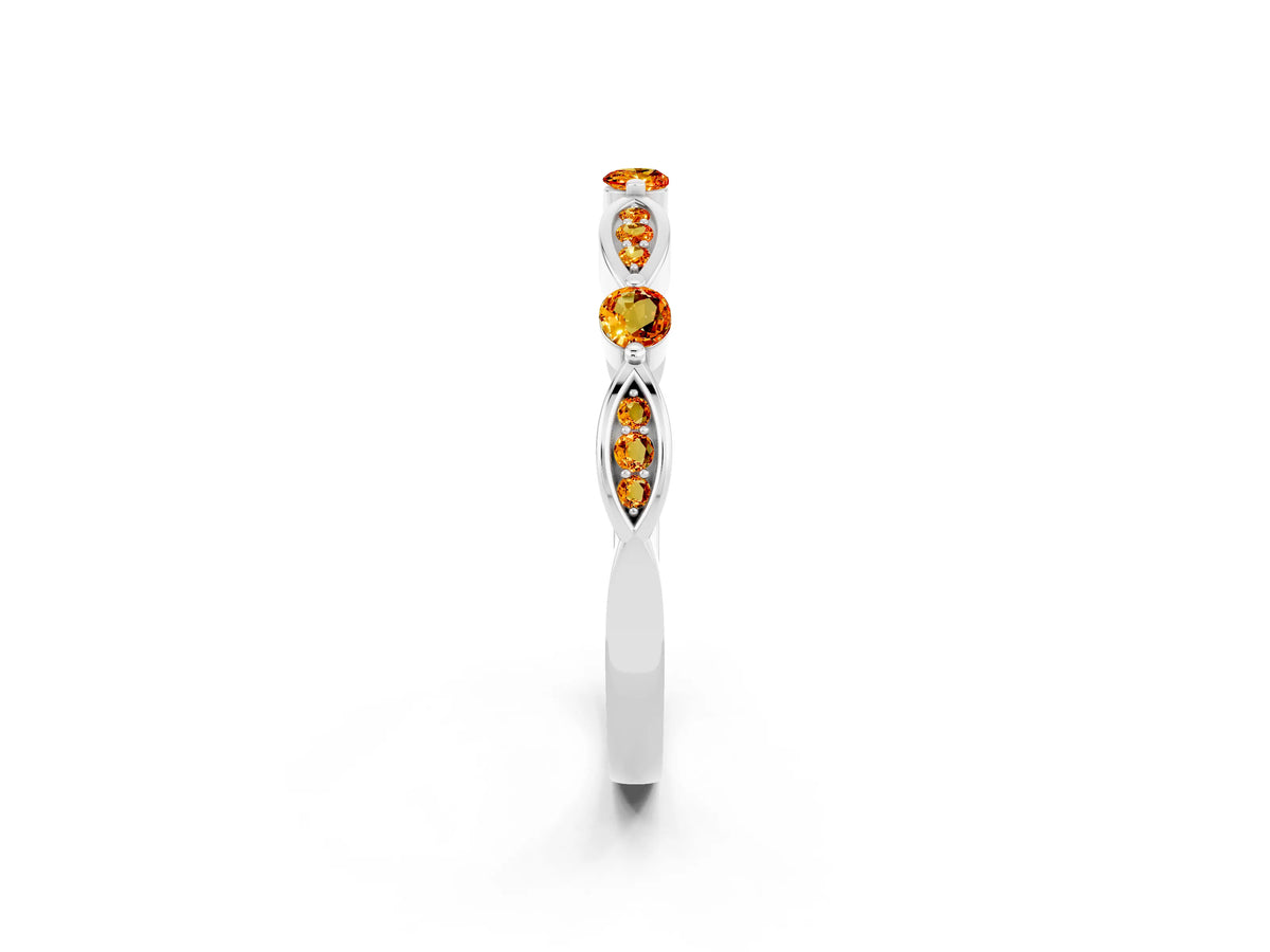 Alternating Marquise and Round Citrine Milgrain Band in Silver with Bezel Setting