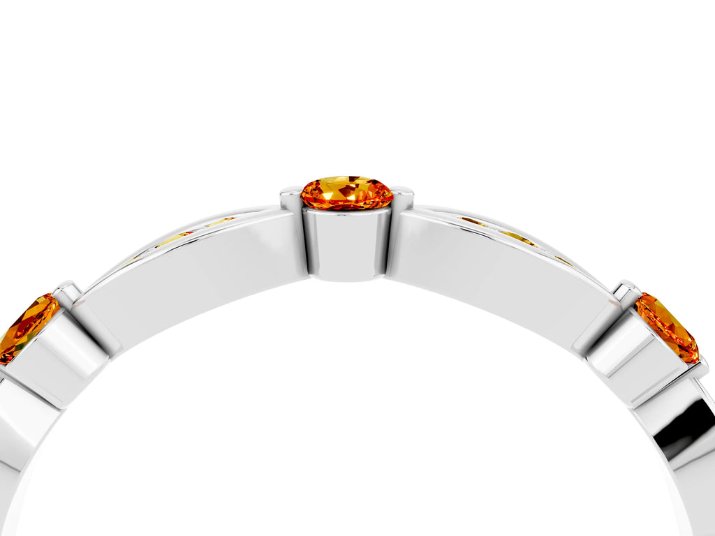 Alternating Marquise and Round Citrine Milgrain Band in Silver with Bezel Setting