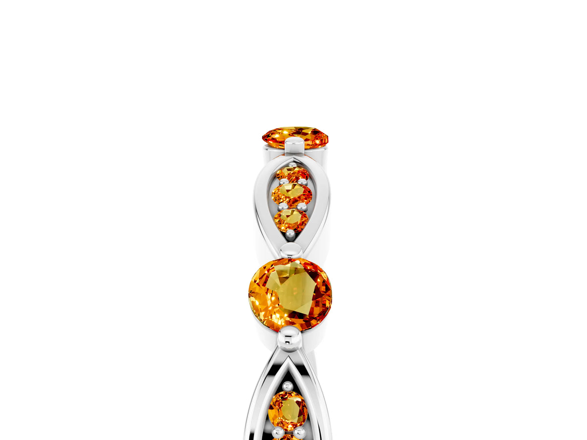 Alternating Marquise and Round Citrine Milgrain Band in Silver with Bezel Setting