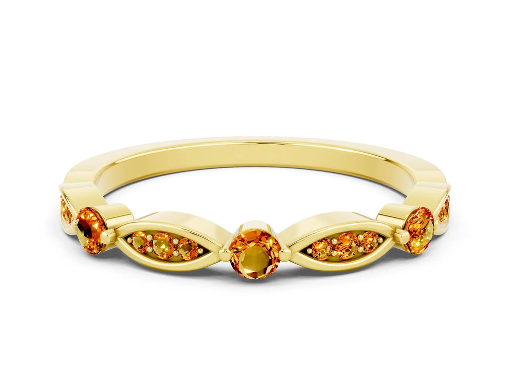 Alternating Marquise and Round Citrine Milgrain Band in Yellow gold with Bezel Setting 