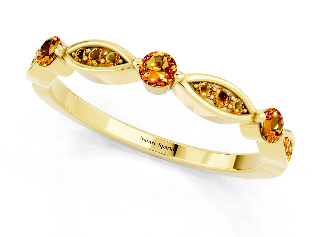 Alternating Marquise and Round Citrine Milgrain Band in Yellow gold with Bezel Setting