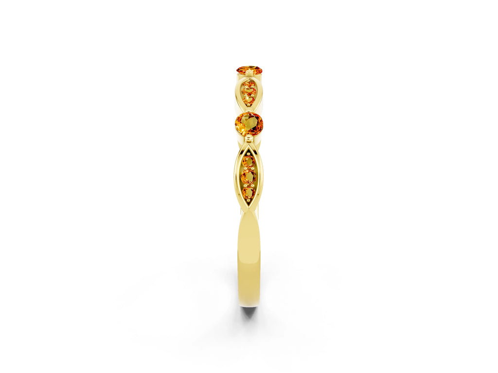 Alternating Marquise and Round Citrine Milgrain Band in Yellow gold with Bezel Setting