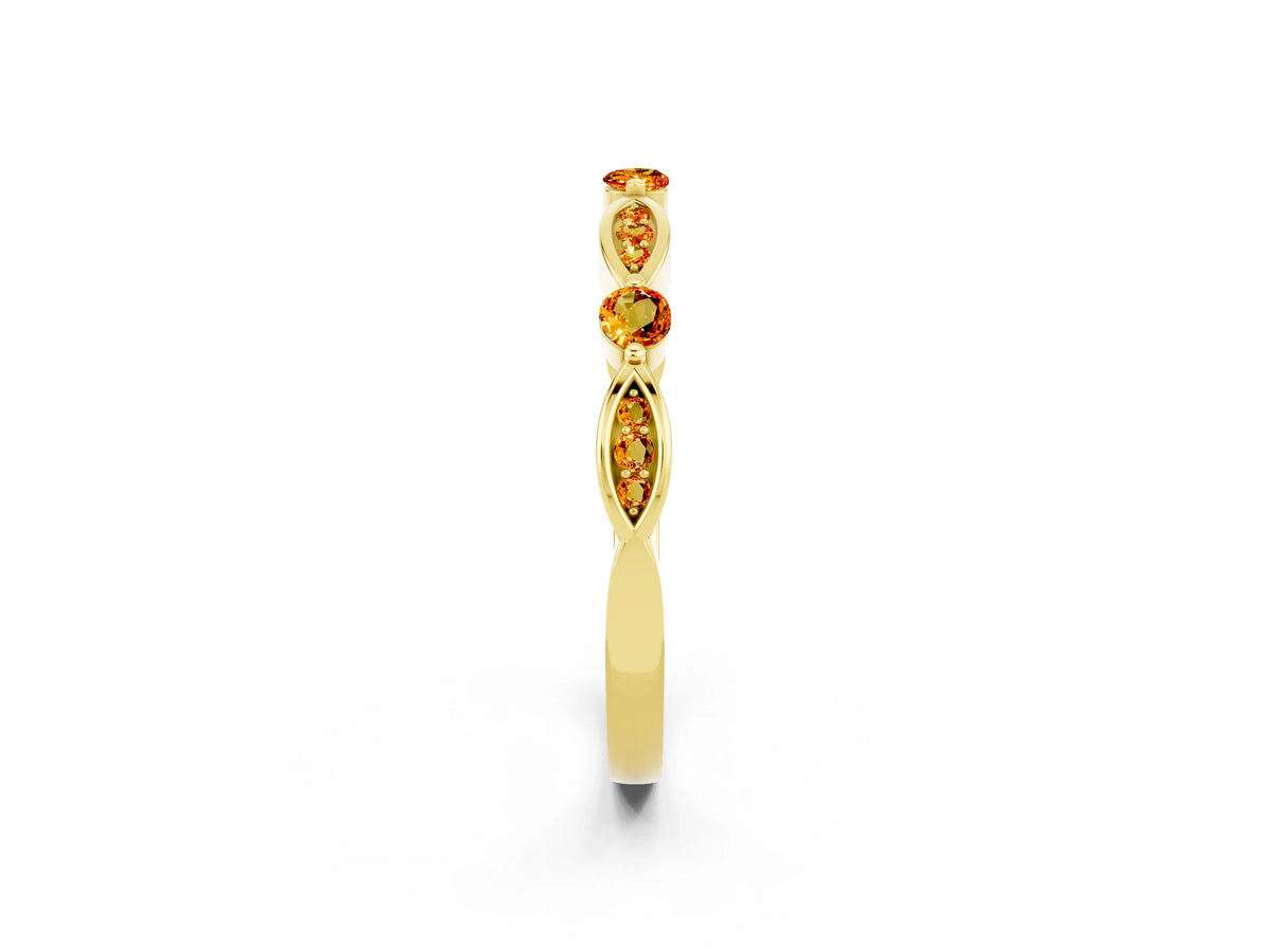 Alternating Marquise and Round Citrine Milgrain Band in Yellow gold with Bezel Setting