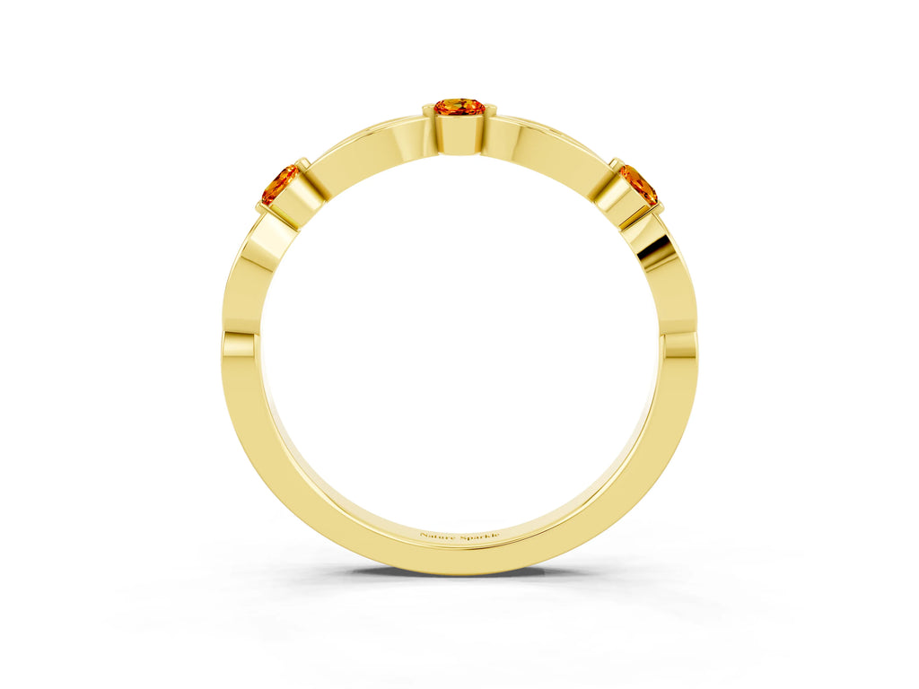 Alternating Marquise and Round Citrine Milgrain Band in Yellow gold with Bezel Setting