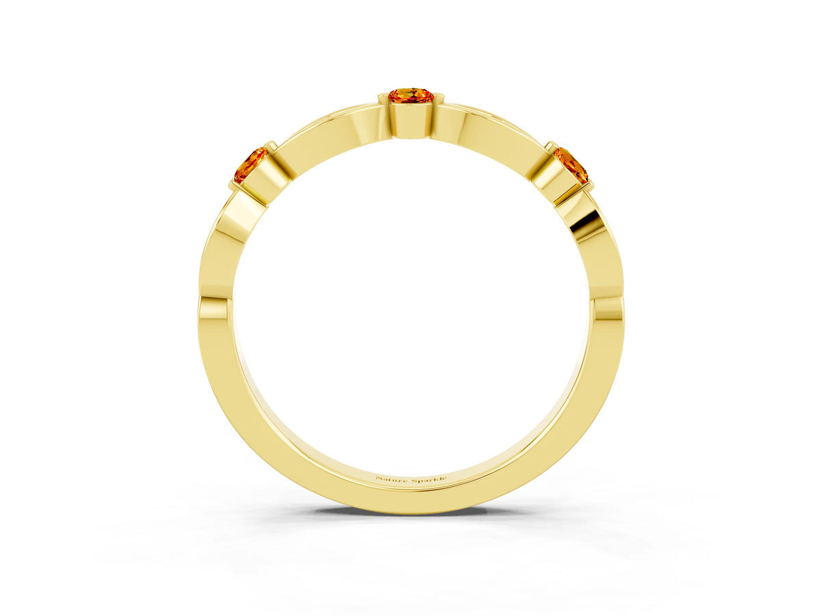 Alternating Marquise and Round Citrine Milgrain Band in Yellow gold with Bezel Setting