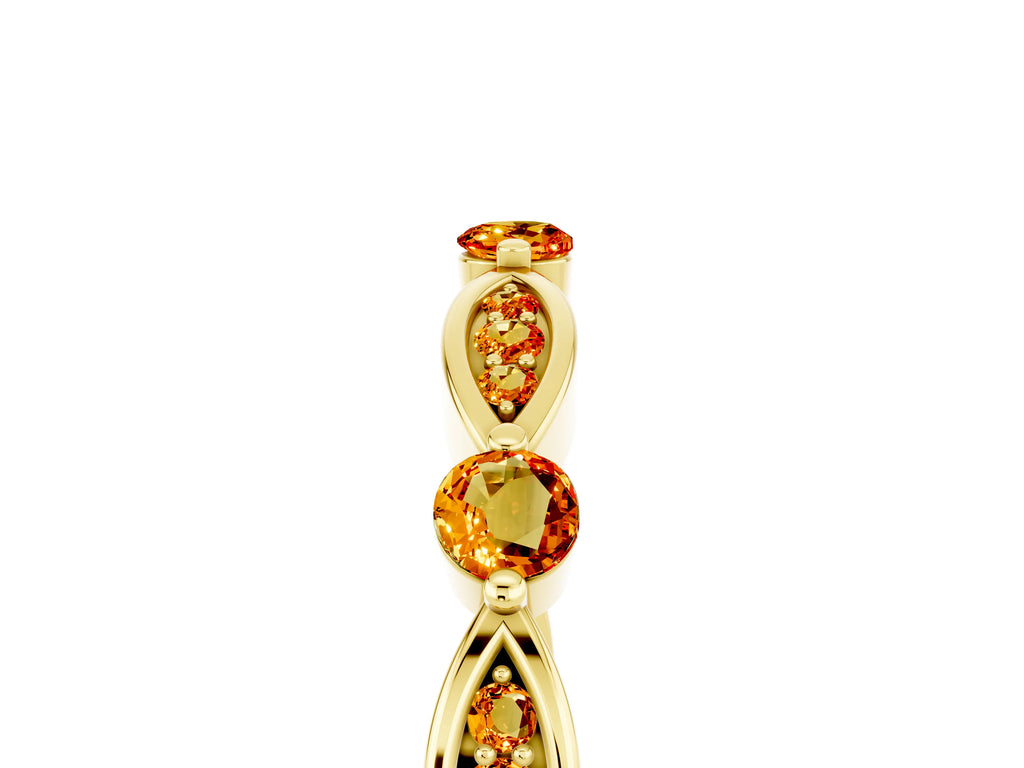 Alternating Marquise and Round Citrine Milgrain Band in Yellow gold with Bezel Setting