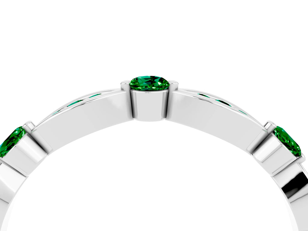 Alternating Marquise and Round Emerald Milgrain Band in Platinum with Bezel Setting