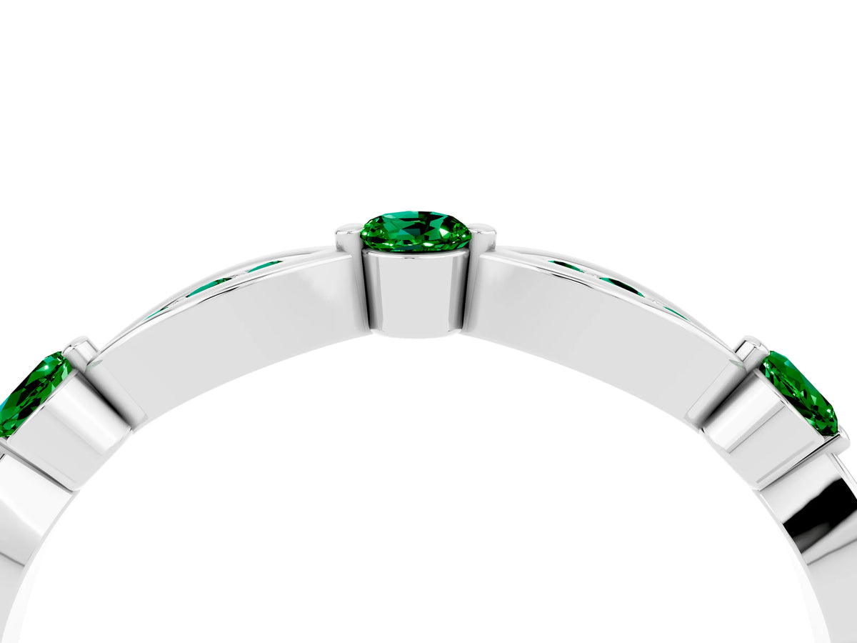 Alternating Marquise and Round Emerald Milgrain Band in Platinum with Bezel Setting